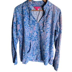 Lilly Pulitzer Cassi Popover Blue and Pink Patterned Garment Womens Size Medium